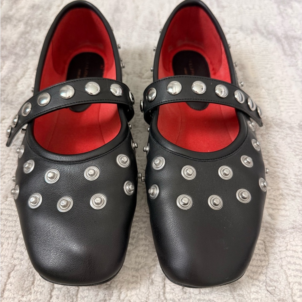 Authentic Stella McCartney Black Studded Mary Janes with Red Insole - Picture 2 of 5